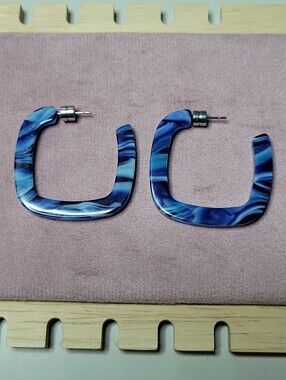 Machete Blue Marble Square Hoop Acetate Capri Italian Earrings,beach Ocean